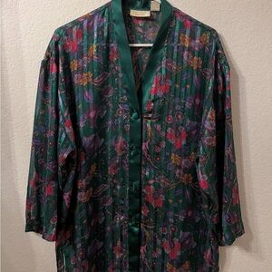 Victoria's Secret Green Floral Satin Robe